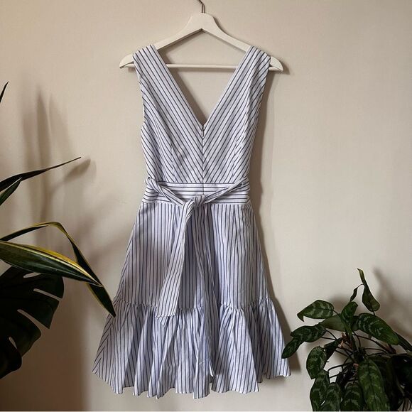 NWT Rebecca Taylor Women's Sleeveless Stripe Wrap Dress | Milk Sky, Size 8 - Picture 6 of 8